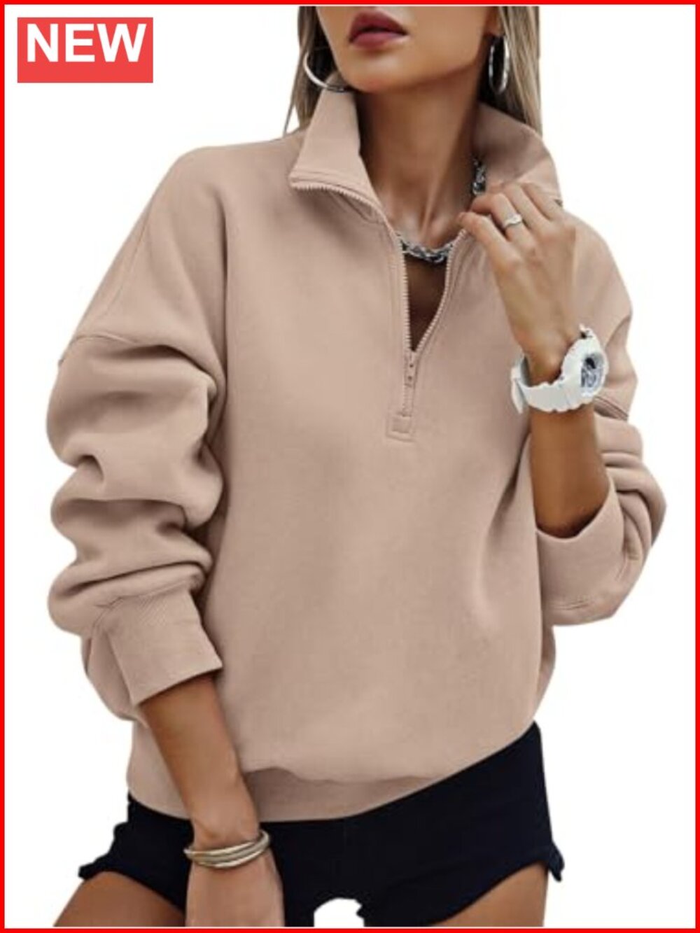 Oversized Half Zip Fleece Sweatshirt with Pockets